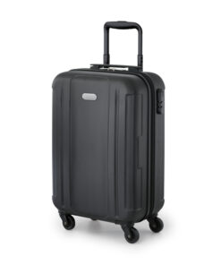 Mala de viagem executivo. ABS. Interior forrado, com divisória. 4 rodas giratórias. Pega extensível em alumínio, com mola (altura da pega estendida: 500 mm). Fecho de segurança com senha. Placa metálica removível com imã, para fácil gravação. Capacidade: 31 L. Peso: 2,25 kg. 355 x 550 x 200 mm | Placa: 50 x 20 mm