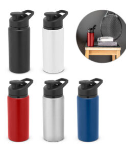 Squeeze esportiva em alumínio com parede simples e acabamento em mate. Tampa em PP com sistema de abertura flip top. Capacidade até 660 mL. Caixa branca 94652 vendida opcionalmente. Certificação EU Food Grade. ø72 x 198 mm.