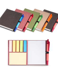 Bloco de anotações personalizado com capa dura preta, elástico de segurança e área para gravação de logo, ideal como brinde corporativo funcional.