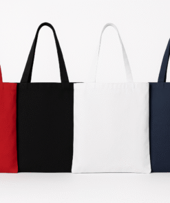 Ecobag para eventos corporativos na cor vermelha, confeccionada em algodão sustentável e com alças reforçadas.