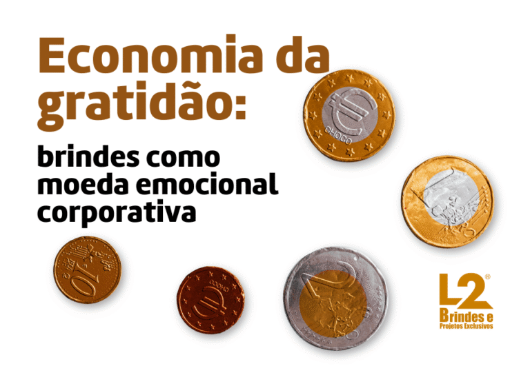 Imagem principal do artigo sobre ROI emocional de brindes, com moedas de chocolate simbolizando a gratidão como uma valiosa moeda emocional corporativa.