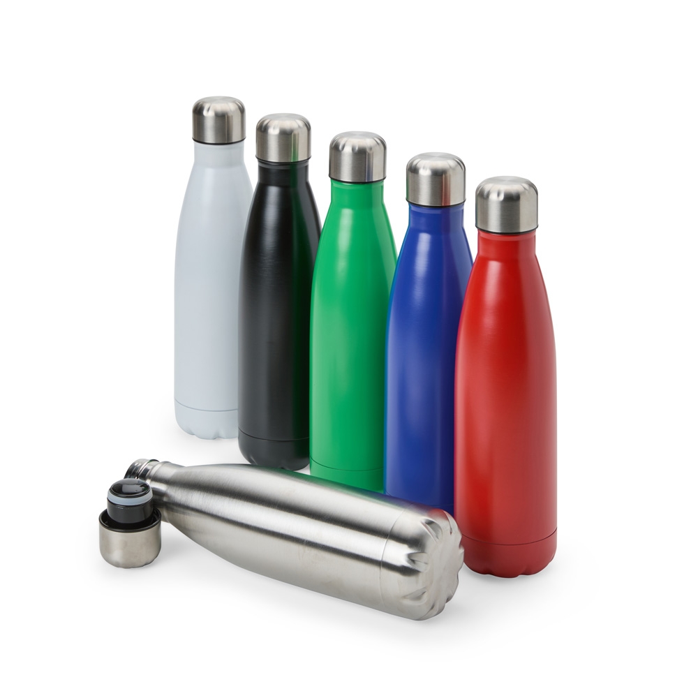 garrafa-termica-inox-para-brinde-personalizado Garrafa térmica inox para brinde de 500ml, disponível em várias cores como branca, preta, verde, azul, vermelha e inox natural.