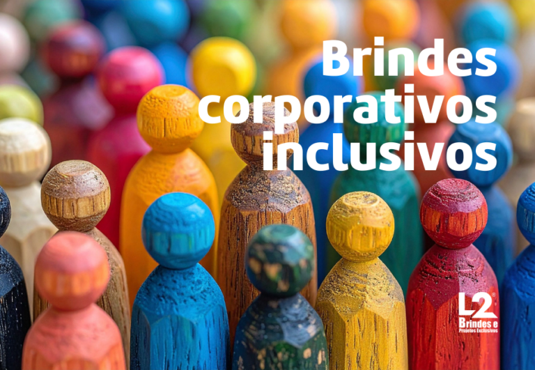 Uma multidão de bonecos de madeira de várias cores, representando a diversidade em programas de brindes corporativos inclusivos.