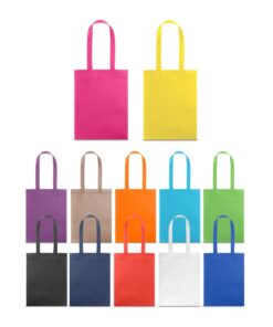 Diversas sacolas para eventos corporativos no modelo non-woven, disponíveis em várias cores.