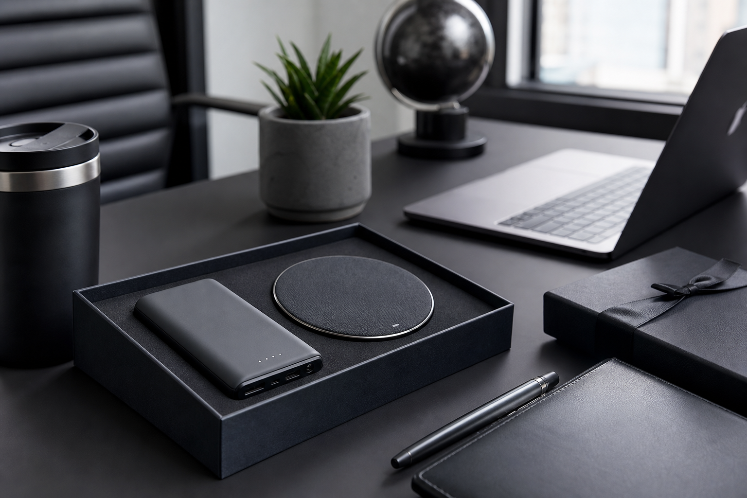 Kit de brindes corporativos tecnológicos com powerbank e carregador por indução para uso diário e mobilidade profissional