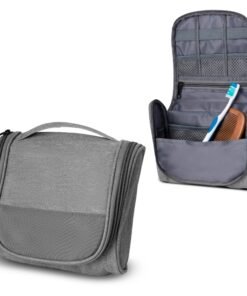 Necessaire personalizada com logo em poliéster 300D cinza
